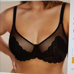 NWT HSIA Popular Bra on Tick Tock  Mermaid Scales Lace Unlined Black Bra 40DDD